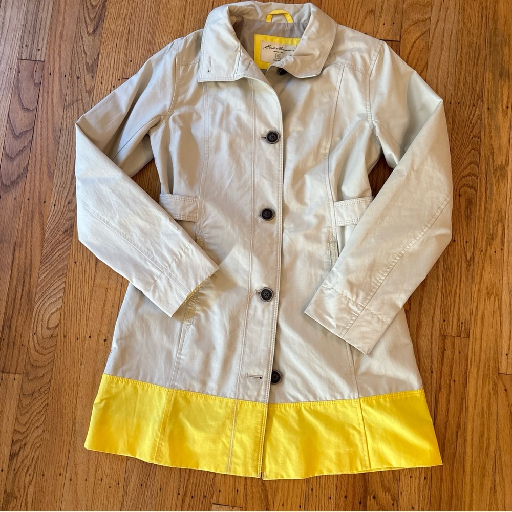 Eddie Bauer Trench Coat With Yellow Trim XS